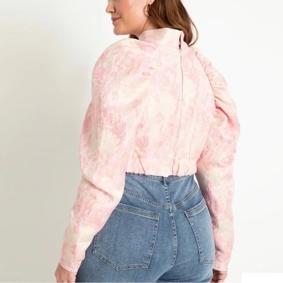 NWT ELOQUII Puff Sleeve Cropped Jacquard Top - Picture 3 of 7